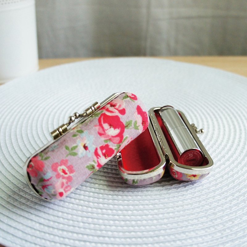 Lovely [Japanese cloth] pink purple rose flower seal lipstick gold bag, coin purse, sweet - ตราปั๊ม/สแตมป์/หมึก - ผ้าฝ้าย/ผ้าลินิน สีม่วง