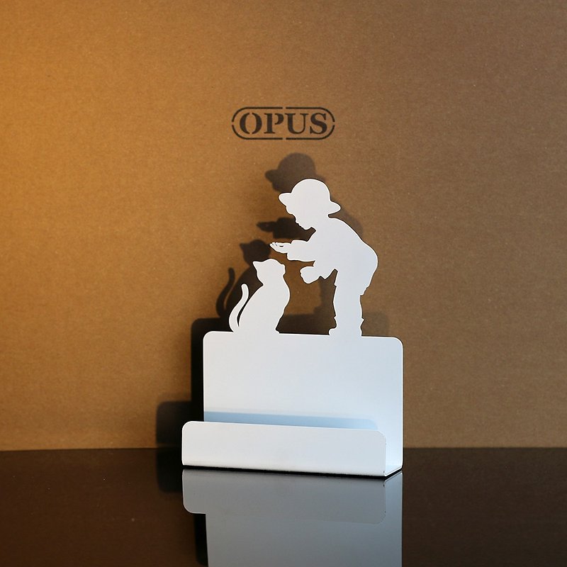 [OPUS Dongqi Metalworking] European-style wrought iron business card holder-child companion (white)/cat/office storage/healing - ที่ตั้งบัตร - โลหะ ขาว