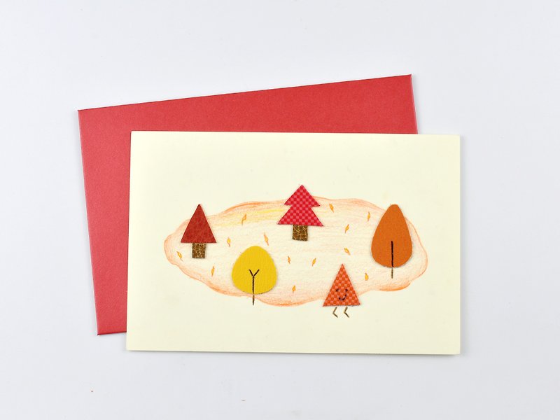 DIY手描き秋の森各子供ギフトカードグリーティングカード+封筒の組み合わせギフト<イエロー>ブックマーク