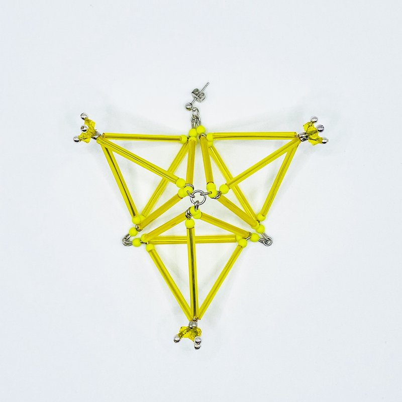 3D Triangle PIERCE/EARRING【Yellow】 - ต่างหู - แก้ว สีเหลือง