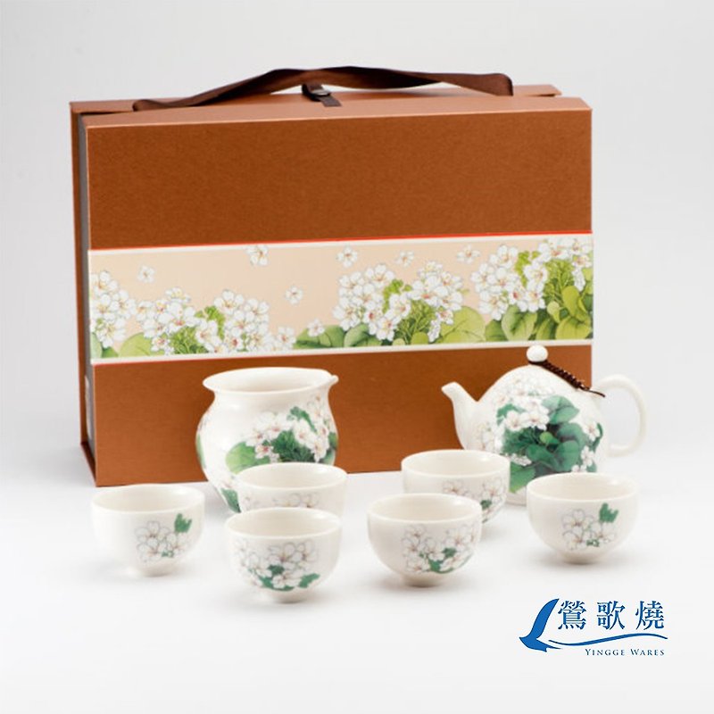 Tung Tung Flower Eight Pieces Tea Set-20079-0000012 - ถ้วย - ดินเผา ขาว
