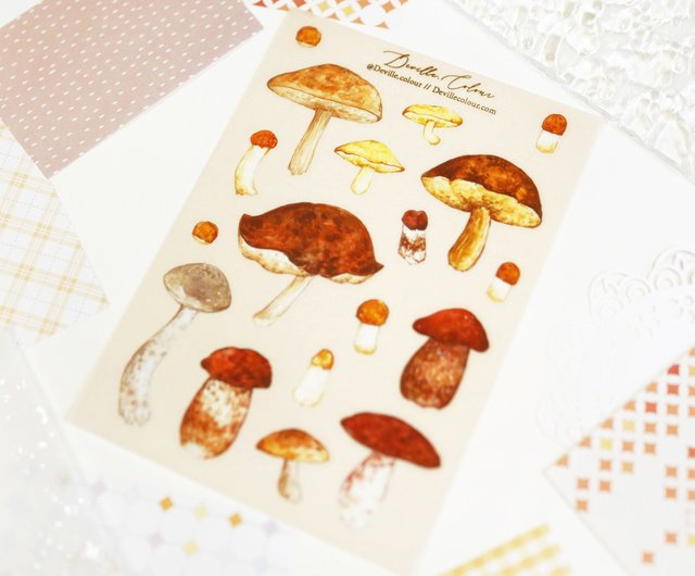 ポルチーニ茸】水彩イラスト 和紙ステッカー 手帳 自然 きのこ Bolete