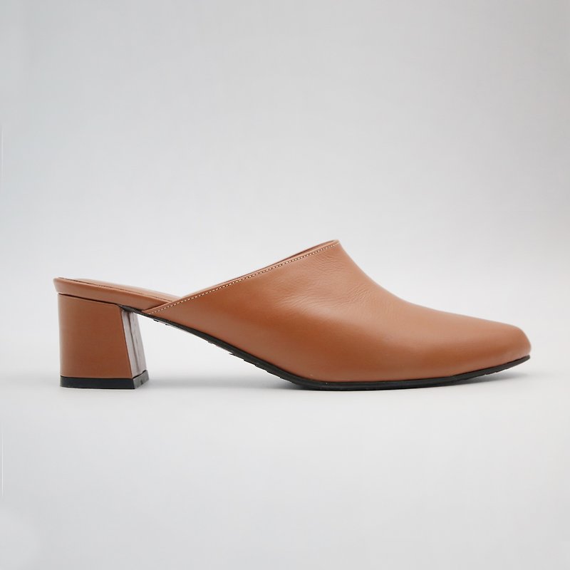 Mules Heels (Elegant Brown) Brown Mid-High Heel Muller | WL - Women's Leather Shoes - Genuine Leather Brown