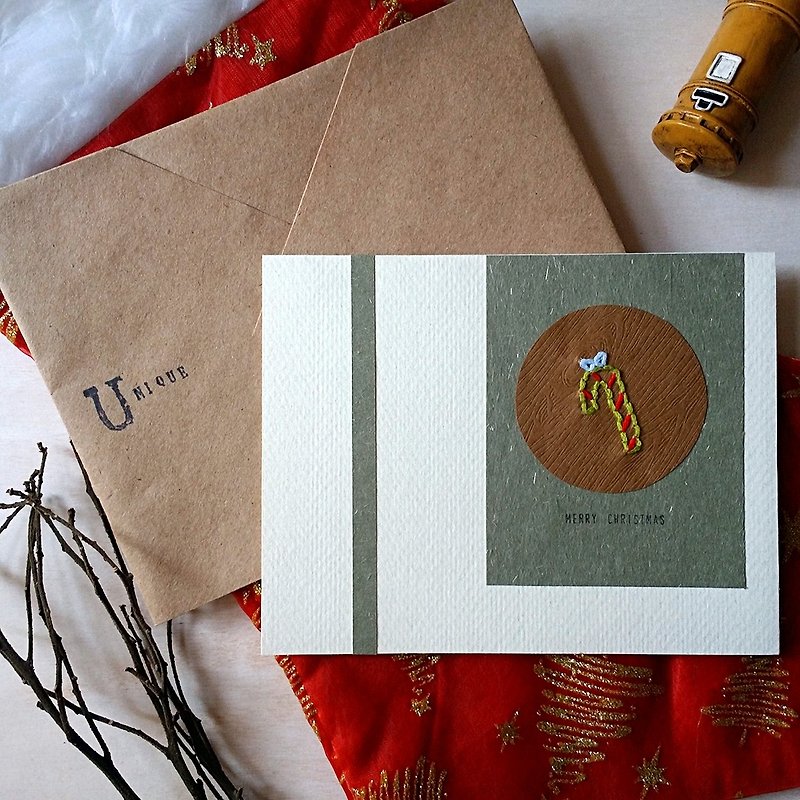 手縫い画像クリスマスカード（クリスマスキャンディー）（オリジナル） - カード・はがき - 紙 多色