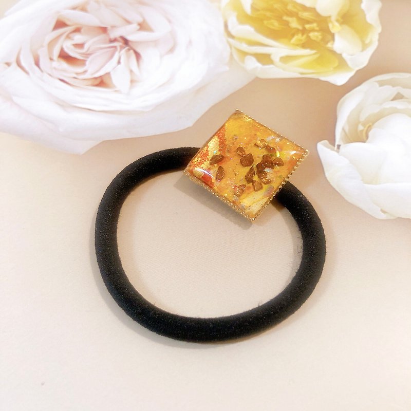 Alcohol ink art hair tie - Square - Hair Accessories - Other Materials Yellow