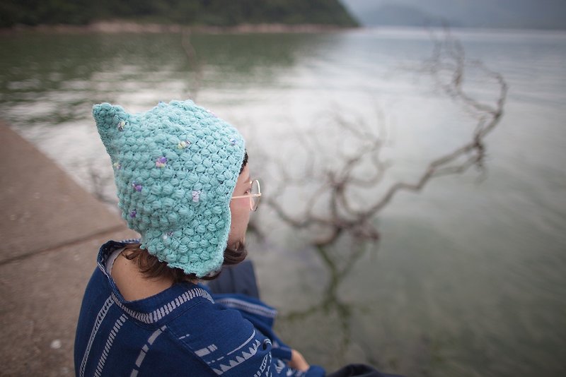 lighthouse_tiffany blue crochet trapper hat. limited edition - หมวก - ขนแกะ สีน้ำเงิน