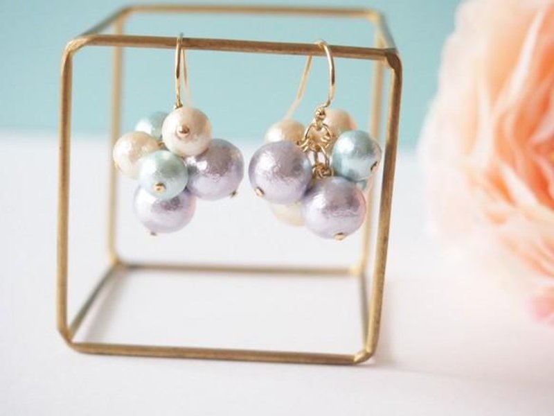 [14kgf] cotton pearl pierceⅣ - Earrings & Clip-ons - Other Metals 