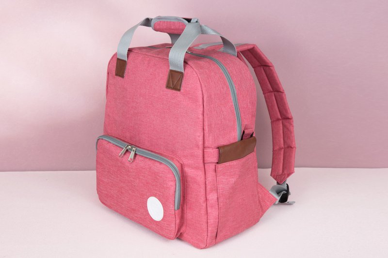 Soin Sewing Soin Sewing-Ultra-lightweight multi-functional backpack-rouge powder (with clutch bag) - กระเป๋าเป้สะพายหลัง - เส้นใยสังเคราะห์ สึชมพู