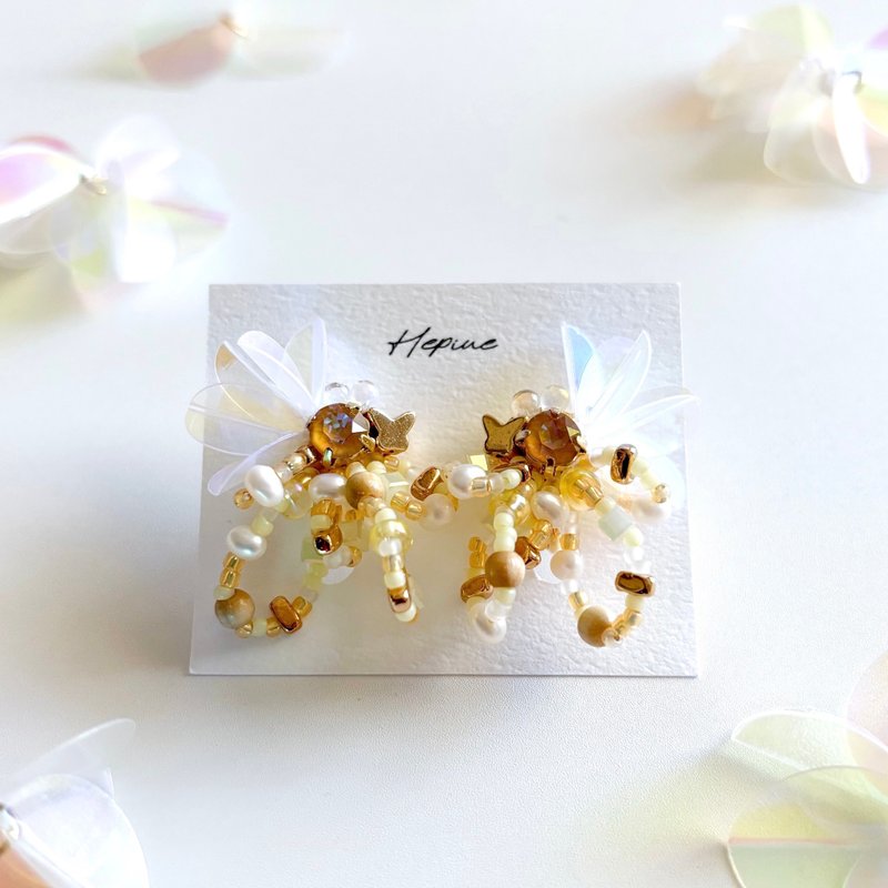 flarelet (Yellow) :earring/pierce - 耳環/耳夾/耳骨夾 - 水晶 黃色