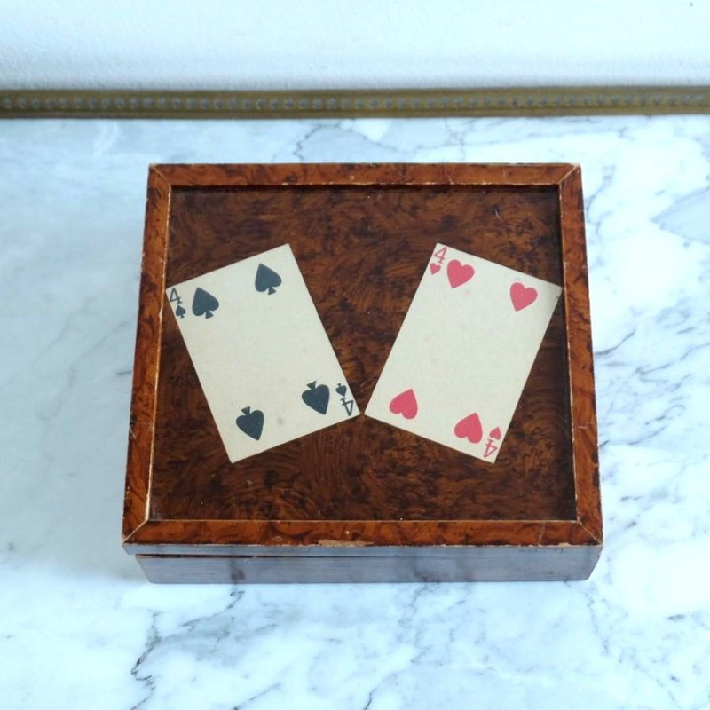 French Vintage Wooden Playing Card Box - Storage - Wood Brown