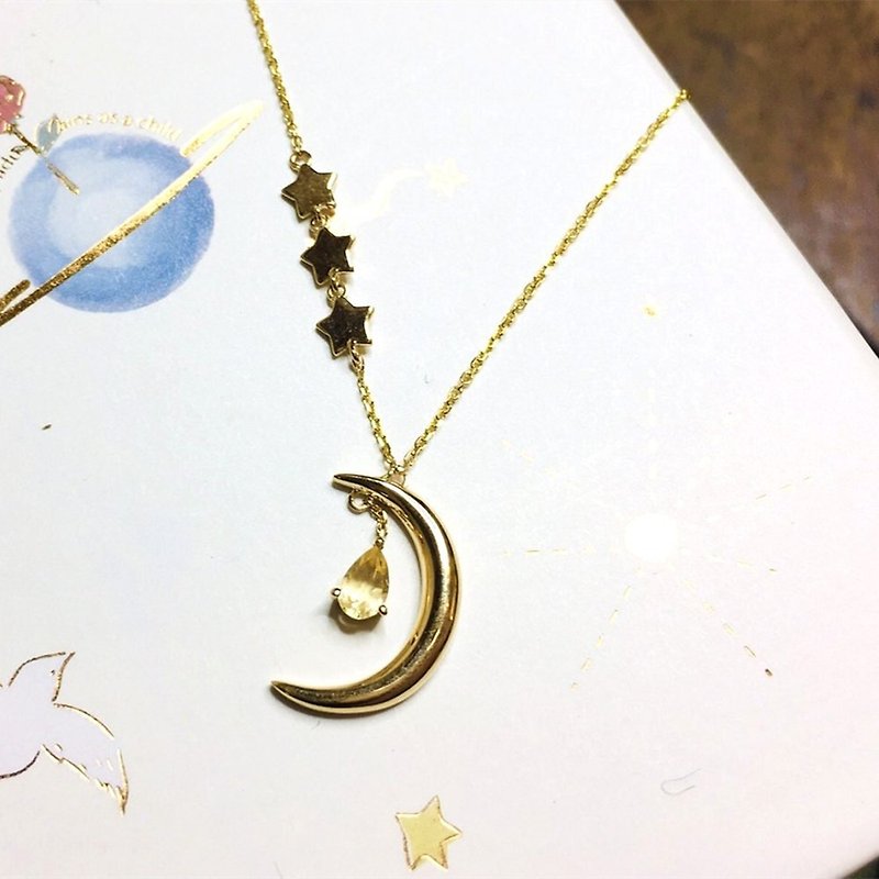 【Moriarty Jewelry】夜空 - 星星月亮 - 14K 黃K金 黃水晶項鍊