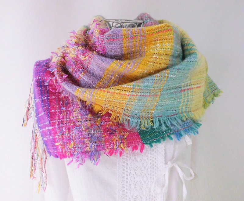Hand-woven stole, merino wool, cashmere, soft and gentle touch, Monet's pond - ผ้าพันคอถัก - ขนแกะ สีน้ำเงิน