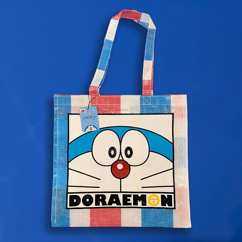 Doraemon Hong Kong Sentiment Red, White and Blue Shopping Bag (Square) - กระเป๋าถือ - ไนลอน 