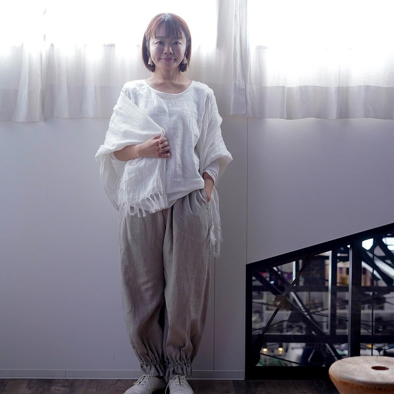 wafu - 圍巾 Double gauze linen shawl / Off White z004c-owh2 - ผ้าพันคอถัก - ลินิน ขาว
