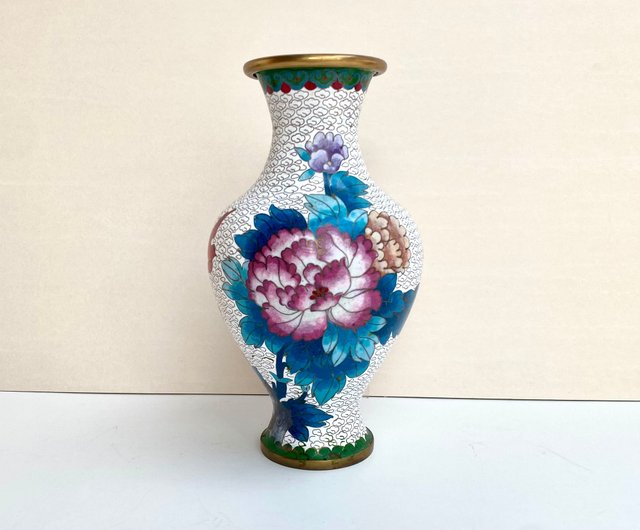 中國美術 古玩 景泰蓝 白地花瓶 七宝焼花瓶 置物 中国 七宝花瓶 中國美術 古玩 景泰蓝 白地花瓶 七宝焼花瓶 置物