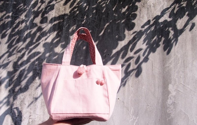 X Shuiyu little cotton double-sided mini-tote bag - pink - กระเป๋าถือ - ผ้าฝ้าย/ผ้าลินิน สึชมพู