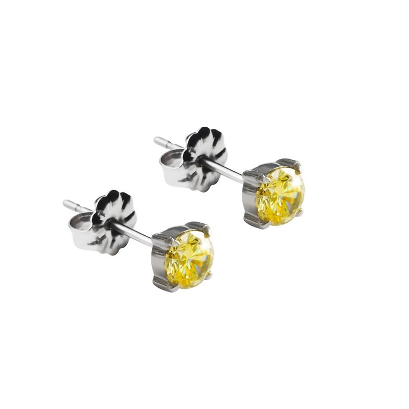 Titanium Earrings-Purity Zircon-Yellow - ต่างหู - โลหะ สีเหลือง