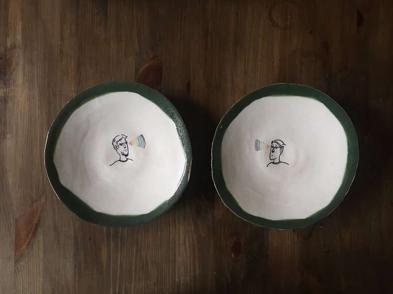 Gay love couples pair pan puppets lover pottery - Plates & Trays - Other Materials Multicolor