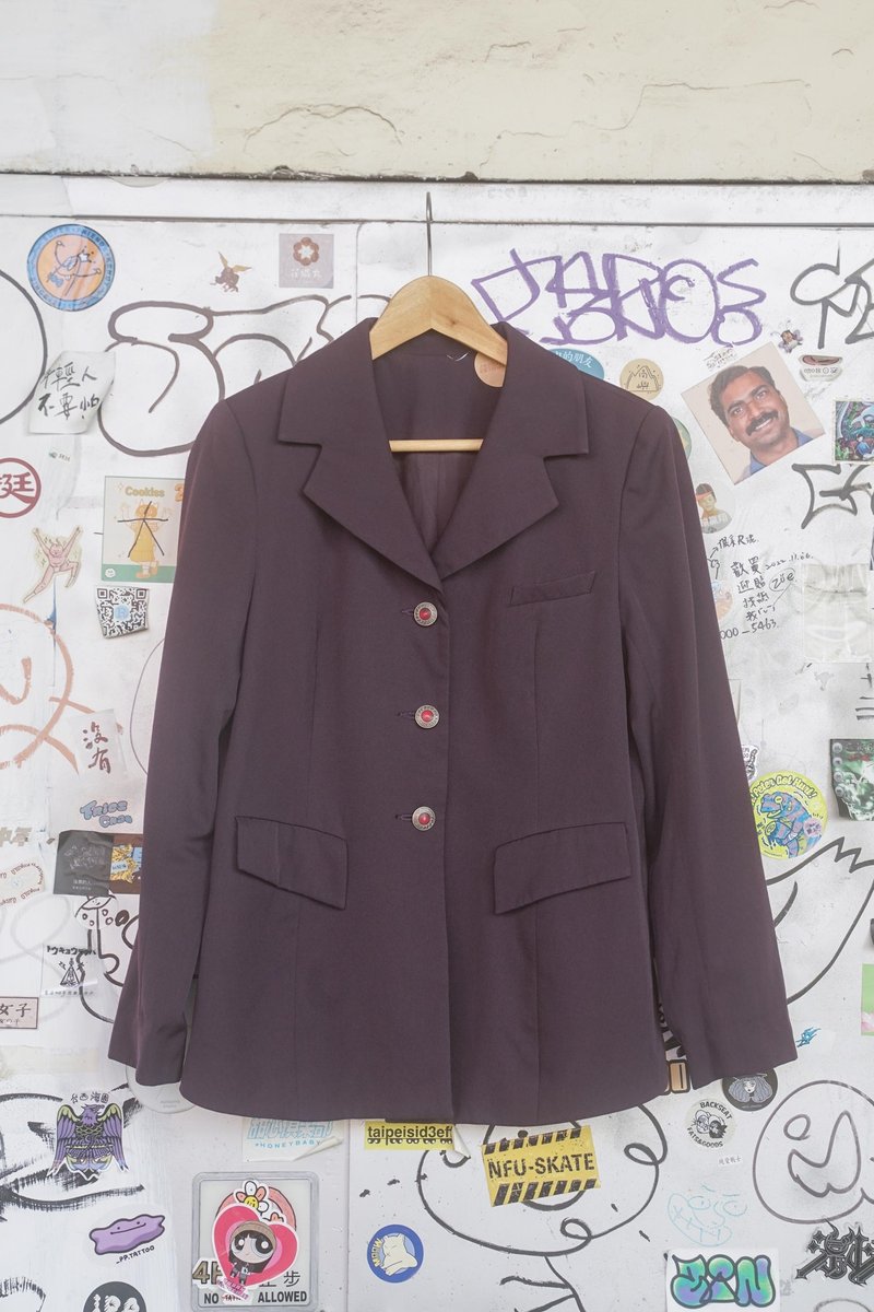 純情百貨行 Vintage 古著 古著外套  西裝外套 咖紫西裝外套 SU05 - 女西裝外套 - 聚酯纖維 紫色