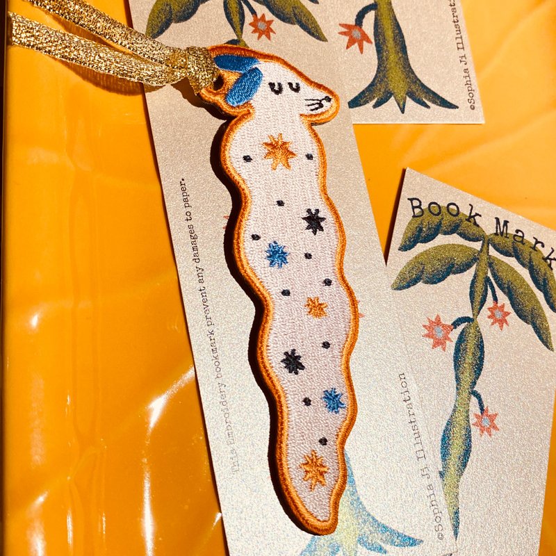 刺繡書籤/星星女巫 & 星塵狗狗 - 書籤 - 繡線 橘色
