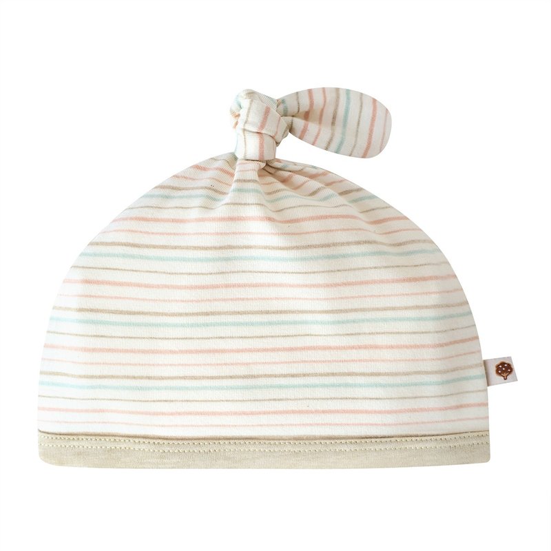 [SISSO Organic Cotton] Color Striped Moisture-Absorbing Warm Baby Hat - หมวกเด็ก - ผ้าฝ้าย/ผ้าลินิน ขาว