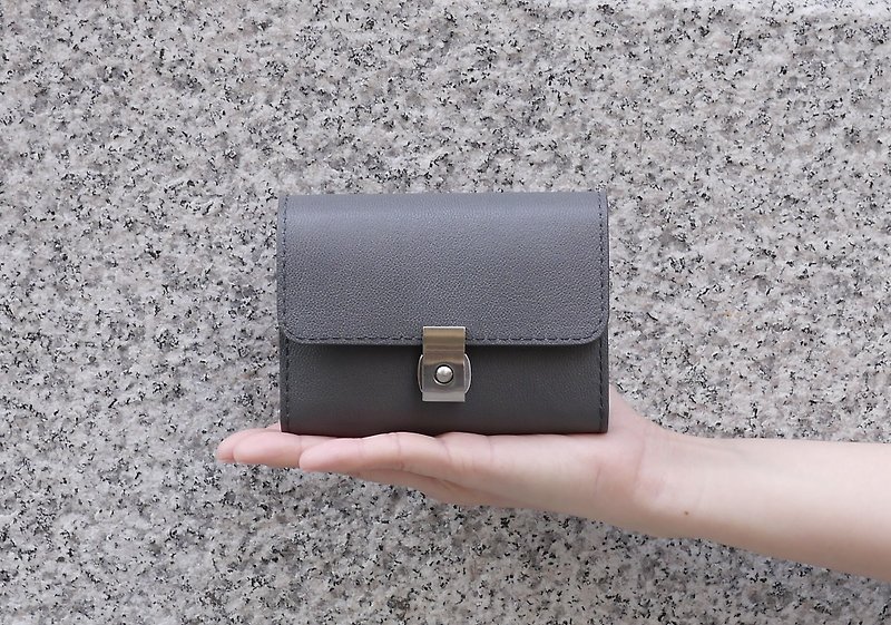 Gray simple organ short clip - Wallets - Genuine Leather Gray