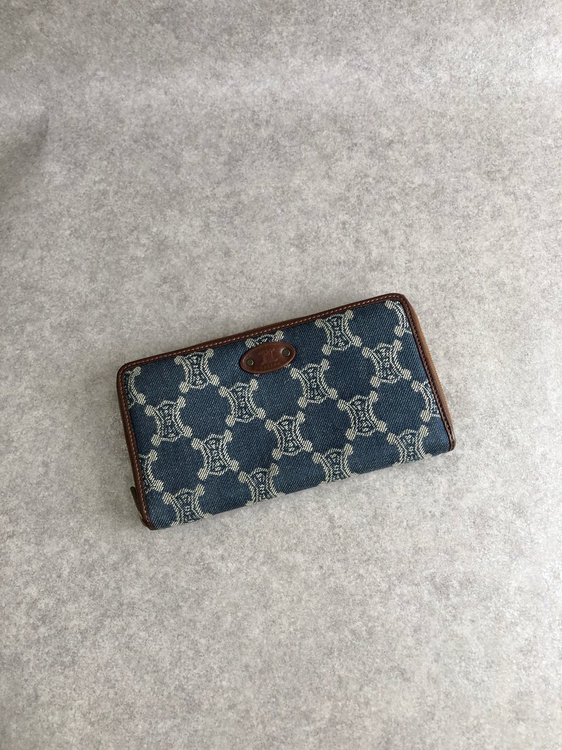 【 日本直送　名牌中古包 】CELINE セリーヌ パリマカダム 財布 インディゴ キャンバス 長財布 vintage ヴィンテージ オールド icrhmn - 錢包/皮夾/長短夾 - 棉．麻 藍色