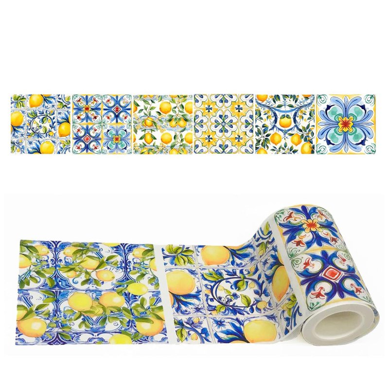 Serenity Fair Tile Pattern Extra wide 4 inches/ 10 cm Washi Tape -Mediterranean - อื่นๆ - กระดาษ สีน้ำเงิน