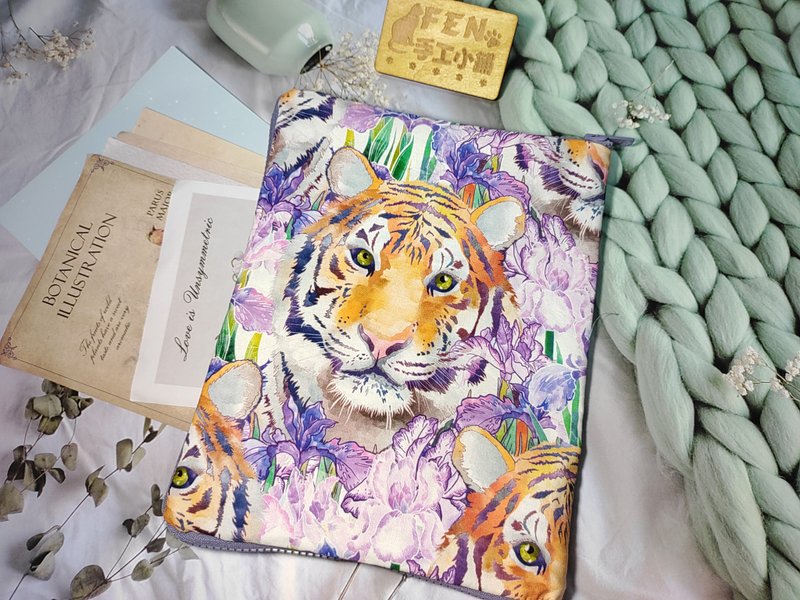 Animal series-thin cotton fabric elegant big flower tiger zipper cloth book cover-zipper book cover-cloth book cover-pre-order - Book Covers - Cotton & Hemp 