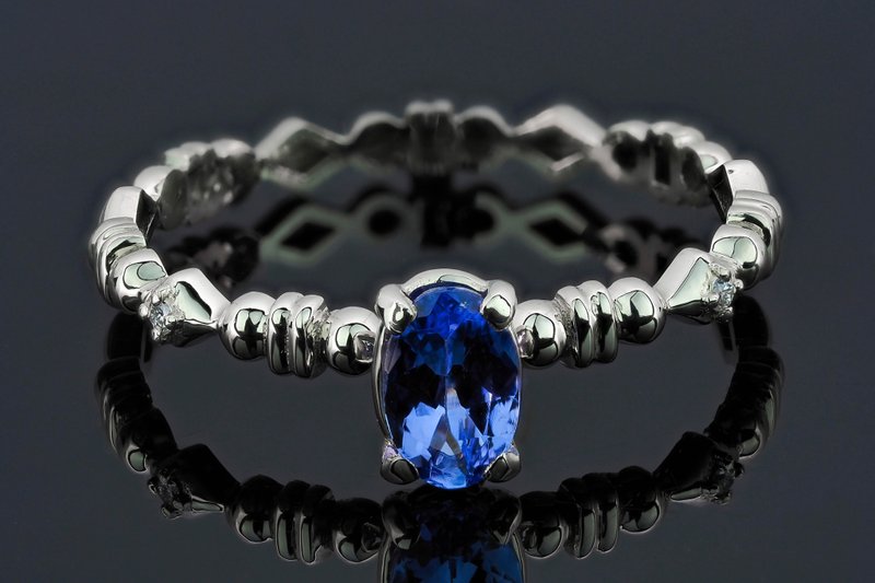 14k gold ring with tanzanite and diamonds - 戒指 - 貴金屬 金色