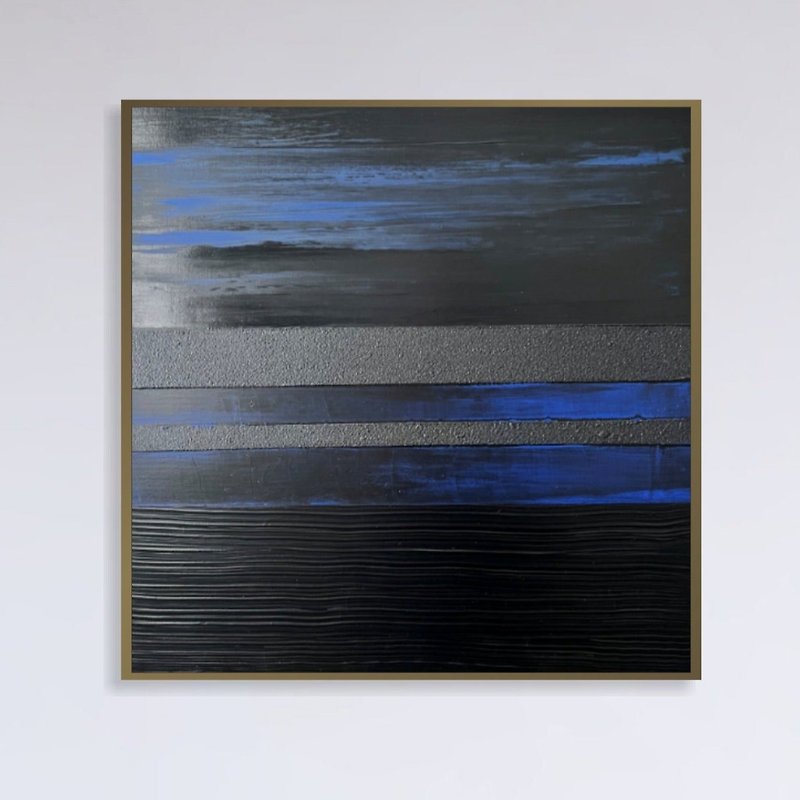 Original Black and Blue Acrylic Painting Abstract Style Artwork Modern Dark Blue - ตกแต่งผนัง - อะคริลิค สีดำ