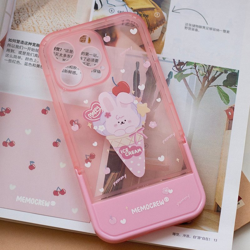 MOPPY&HABBY | Bunny Ice Cream Invisible Phone Holder Phone Case - เคส/ซองมือถือ - ซิลิคอน สึชมพู