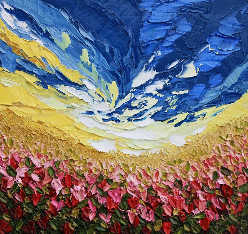 風景画 草原 花 オリジナルアート 農場アートワーク ファームマウス 壁装飾 - ポスター・絵 - その他の素材 ブルー
