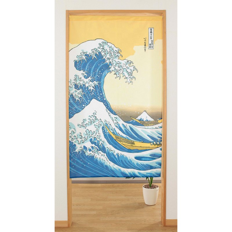 【現貨】日本製 神奈川沖浪裏葛飾北斎門簾150cm - 門簾/門牌 - 棉．麻 卡其色