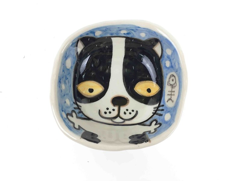 Nice Little Clay hand-painted small plates _ cute cat 0304-03 - Small Plates & Saucers - Pottery Blue