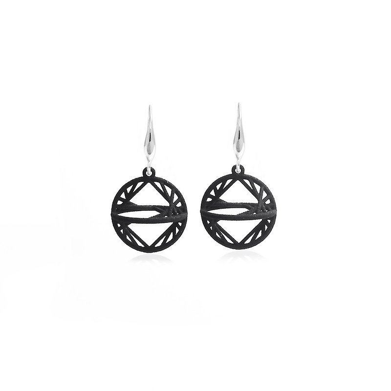【String Art】Geometrical Spherical Earrings (Silver/Gold) - Earrings & Clip-ons - Other Metals Black