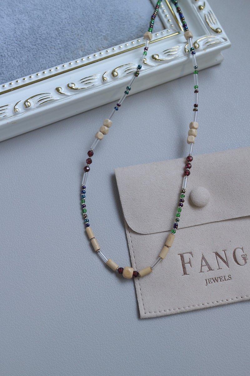 [String Necklace] Stone. Bamboo CHOKER / Necklace / Necklace - สร้อยคอ - เครื่องประดับพลอย สีกากี