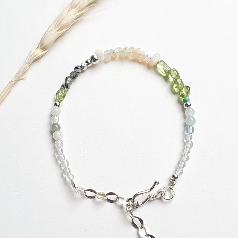 Take a closer look at the series – Opal/ Stone/925 Silver Stone/simple simple bracelet (thin) - สร้อยข้อมือ - คริสตัล 