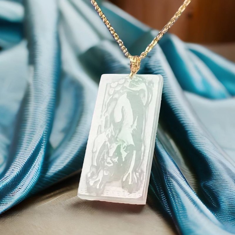 Bingpiaoyang Green Jade Xiashan Tiger Necklace 18K Gold Pendant | Natural Burmese Jade A Grade Jade | Gift - สร้อยคอ - หยก สีใส