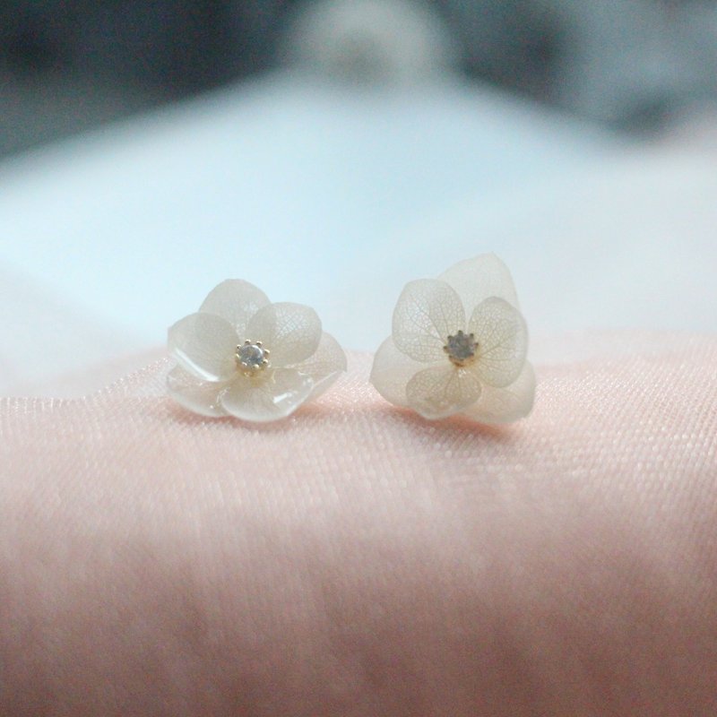 One Refinement F. MISS Tea White Japan - Eternal Flower \ Dried Flower Zijian Flower / Hydrangea Resin Dijiao Hand Earrings / Earrings - Earrings & Clip-ons - Other Materials White