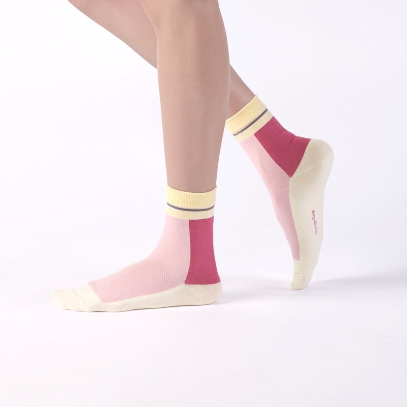 Mr. Sticky Notes/Beige (F)-MIT Design Tube Socks - ถุงเท้า - ผ้าฝ้าย/ผ้าลินิน ขาว