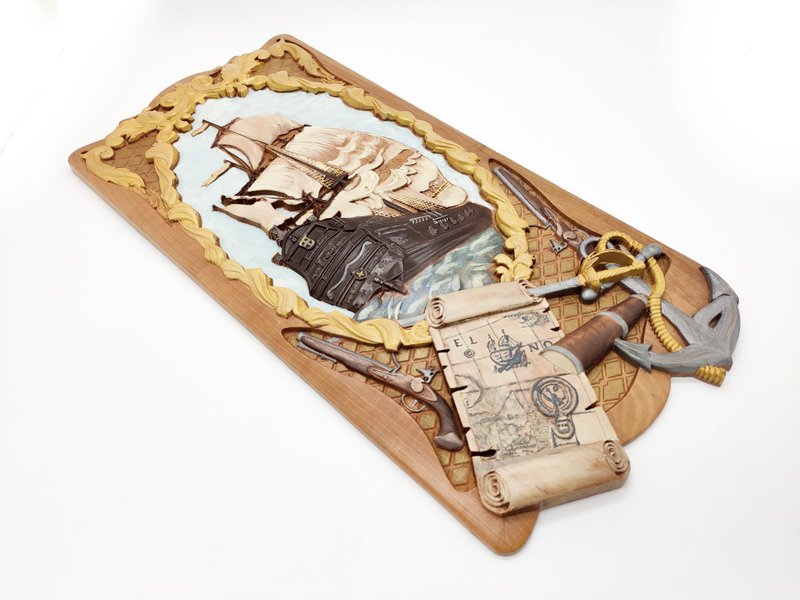 Wooden ship, Sailors gift, Sculpture Craft Wooden, - 木工/竹藝/紙雕 - 木頭 咖啡色