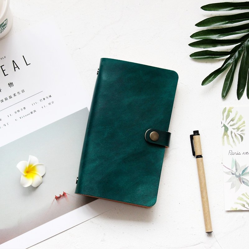Dark green uniform A6 A5 A7 loose-leaf notebook handmade leather notepad stationery free lettering - Notebooks & Journals - Genuine Leather Green