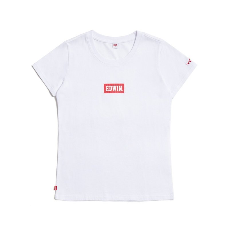 EDWIN BOX LOGO short-sleeved T-shirt-women (white) #TOP - เสื้อยืดผู้หญิง - ผ้าฝ้าย/ผ้าลินิน ขาว