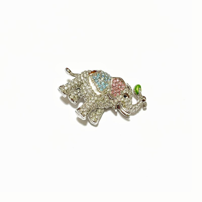 •DANIEL• Old European and American Swarovski crystal elephant brooch - Brooches - Other Metals Gold