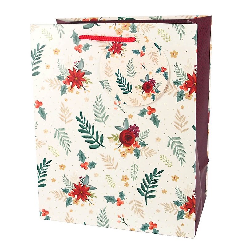 Flower illustration style Christmas gift bag [Hallmark-Gift Bag / Paper Bag Christmas Series] - Gift Wrapping & Boxes - Paper White