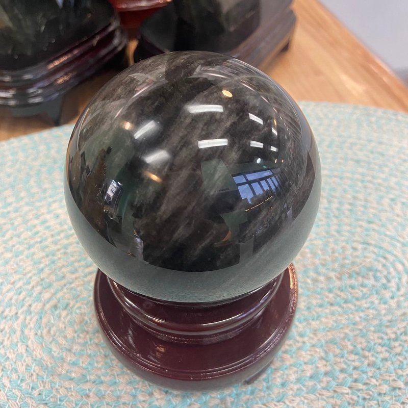 黑曜石球  財富智慧 辟邪 吸收負能量 守護石 A342 - 擺飾/家飾品 - 琉璃 黑色