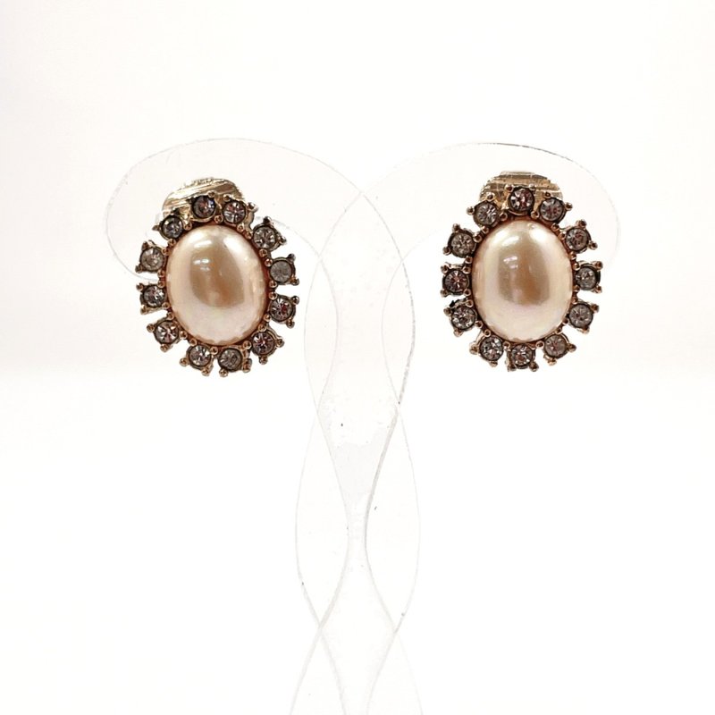 Christian Dior Vintage Clip-On Metal/Rhinestone Faux Pearl Gold Accessories - Earrings & Clip-ons - Precious Metals Gold