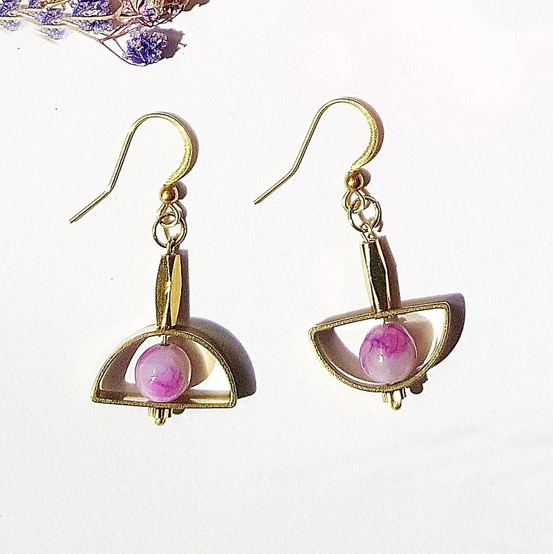 <Full Moon Party-紫月Party> Brass earrings minimalist geometric personality Valentine's Day - Earrings & Clip-ons - Jade Purple