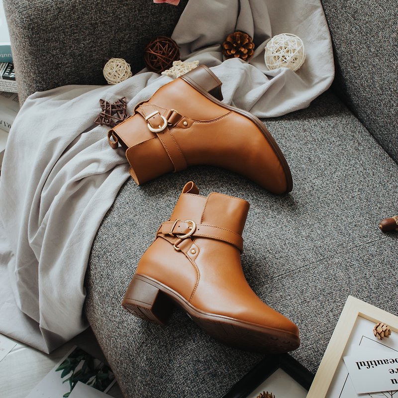 [Elegant Temperament] MIT elegant women's boots. Genuine Leather. Caramel Brown 7898 - Women's Booties - Genuine Leather Brown